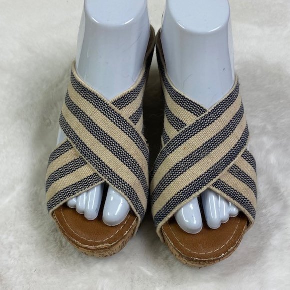 Crown Vintage Delight Criss Cross Striped Cork Wedge Platform Sandal, Sz 7.5 - Picture 2 of 12